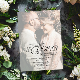 Modern Elegant Calligraphy Photo Wedding White  Invitation