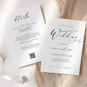Modern Elegant Calligraphy QR Wedding invitation