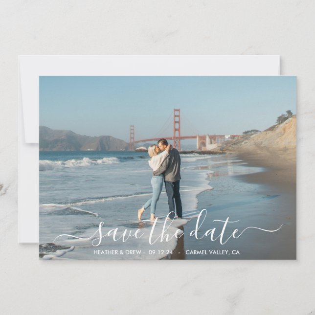 Modern Elegant Calligraphy Save The Date Wedding (Front)