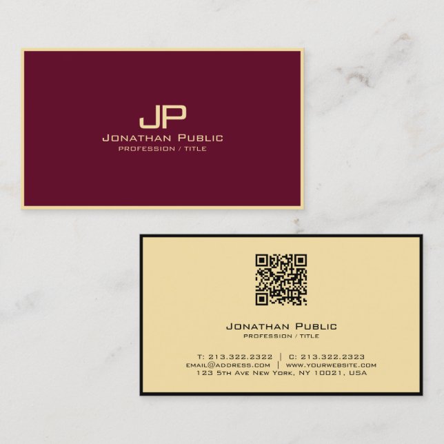 Modern Elegant Calligraphy Script Bordeaux & Gold Business Card (Front/Back)