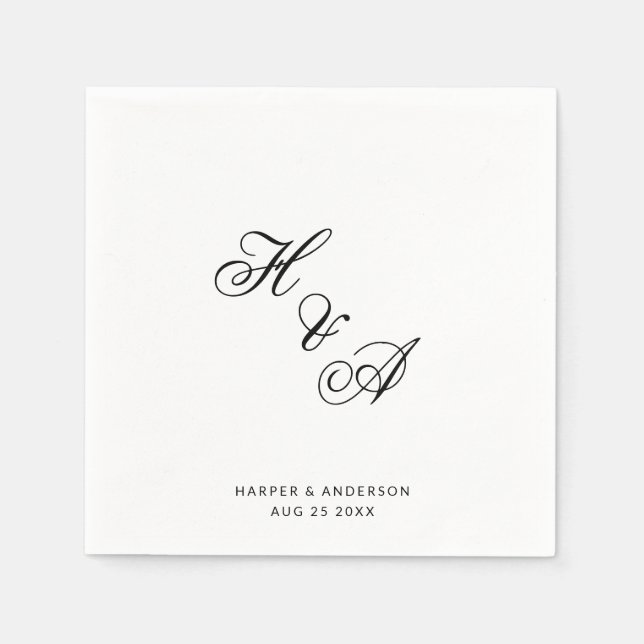 Modern Elegant Calligraphy Script Monogram Wedding Napkin (Front)