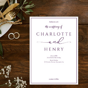 Modern Elegant Calligraphy Script Purple Wedding  Invitation