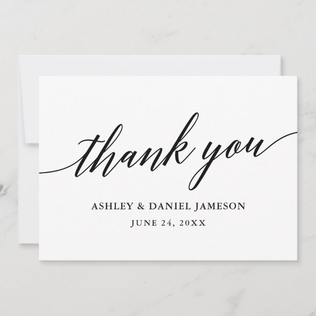 Modern Elegant Calligraphy Script Wedding Thank You Card (Front)