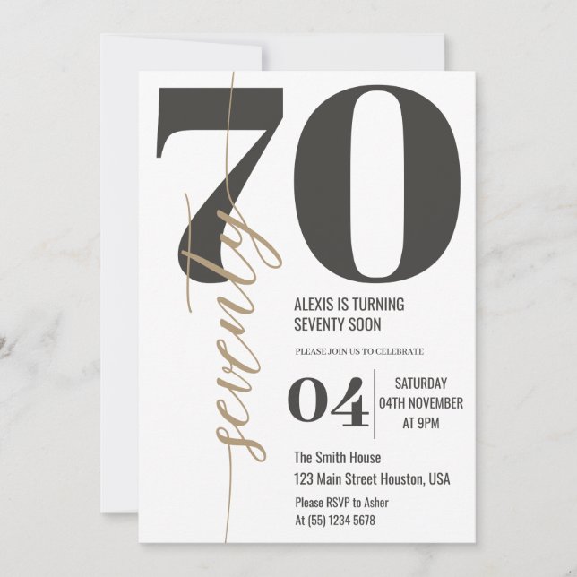 Modern Elegant Calligraphy SEVENTY 70th Birthday  Invitation (Front)