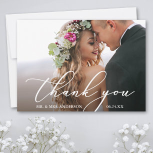 Modern Elegant Calligraphy Thank You Wedding Card