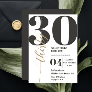 Modern Elegant Calligraphy Thirty 30th Birthday  Invitation