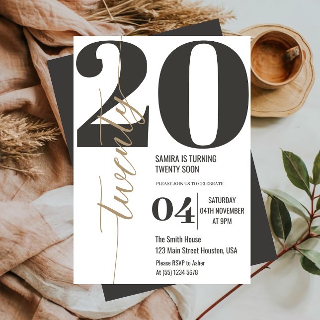 Modern Elegant Calligraphy TWENTY 20th Birthday  Invitation (Creator Uploaded)