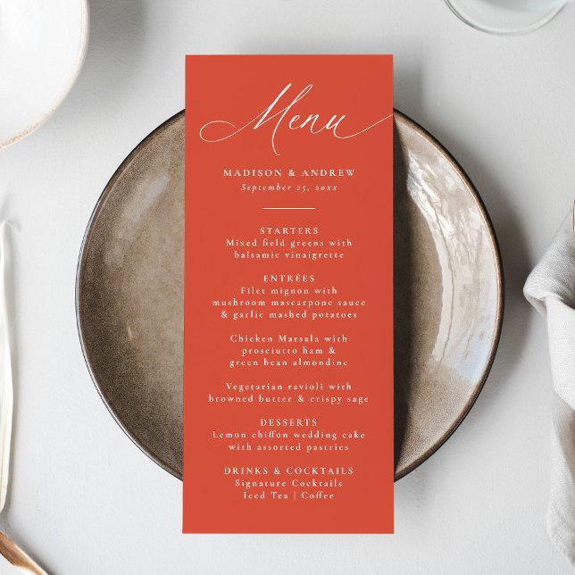 Modern Elegant Calligraphy Verona Sunset Wedding Menu (Creator Uploaded)