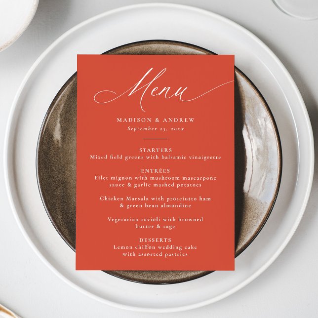 Modern Elegant Calligraphy Verona Sunset Wedding Menu (Creator Uploaded)