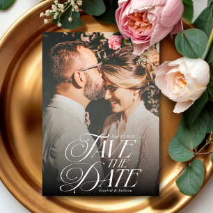 Modern Elegant Calligraphy Vertical Photo Wedding Save The Date