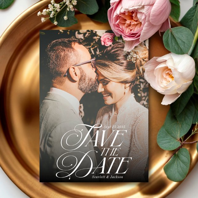 Modern Elegant Calligraphy Vertical Photo Wedding  Save The Date (Creator Uploaded)