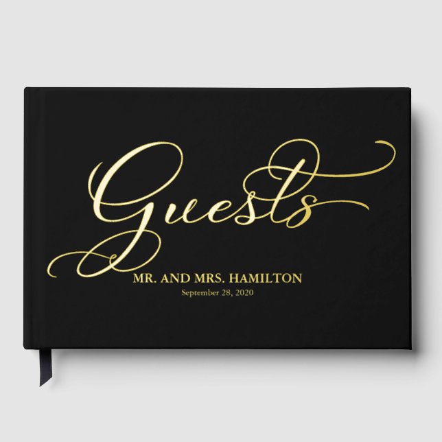 Modern Elegant Calligraphy Wedding Guest Book (Front)