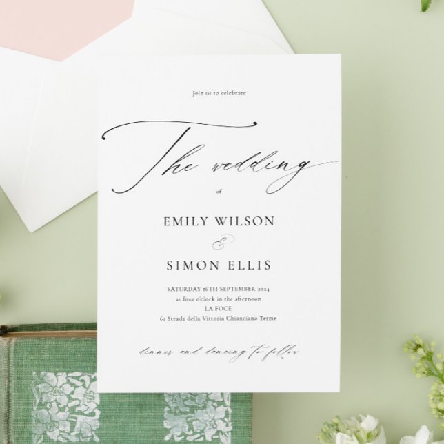 Modern Elegant Calligraphy Wedding Invitation (modern elegant calligraphy wedding invitation, dainty wedding invitation card, modern script)