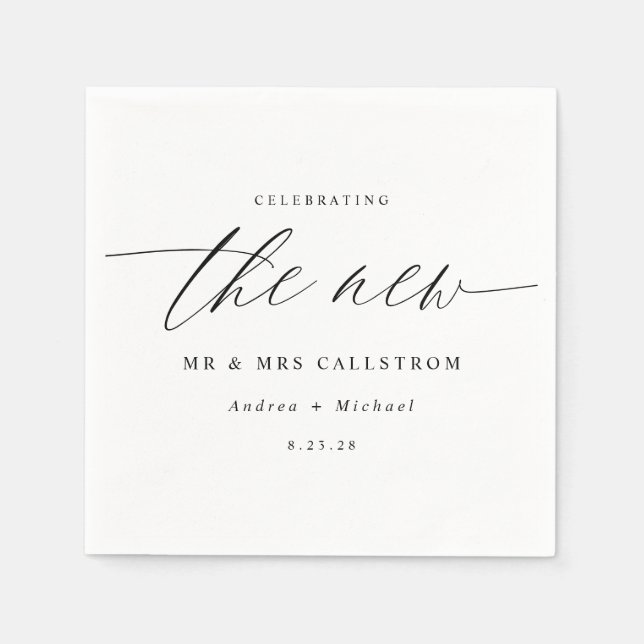 Modern Elegant Calligraphy Wedding Napkin (Front)