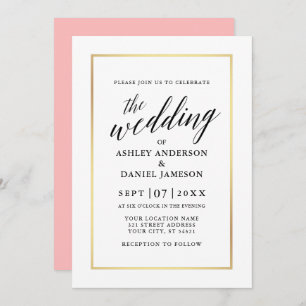 Modern Elegant Calligraphy Wedding Pink Gold Invitation