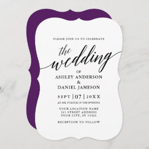 Modern Elegant Calligraphy Wedding Purple Invitation