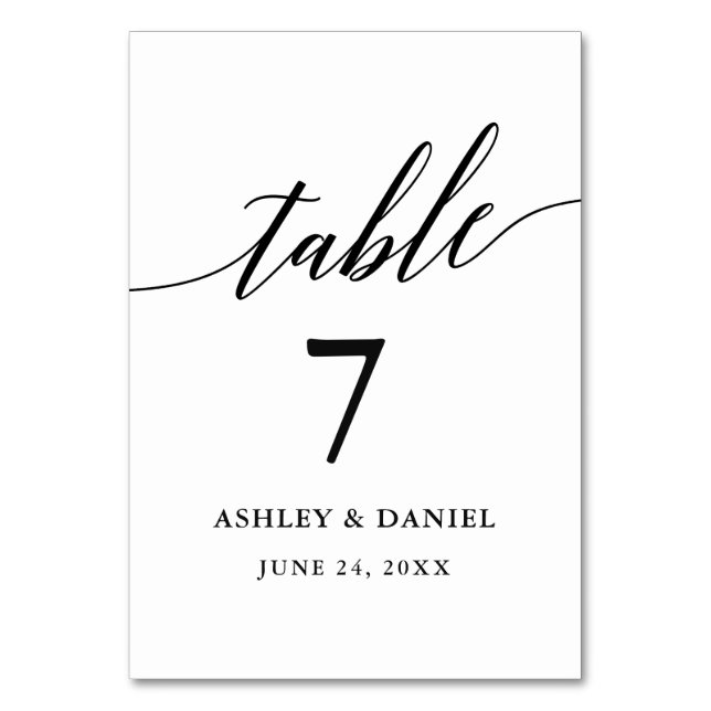 Modern Elegant Calligraphy Wedding Table Number (Front)