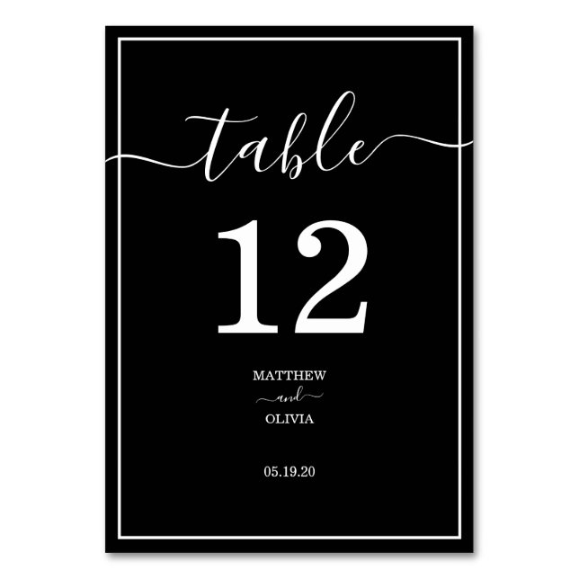 Modern Elegant Calligraphy Wedding Table Number (Front)