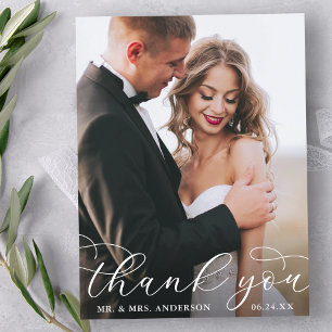 Modern Elegant Calligraphy Wedding Thank You Photo Postcard