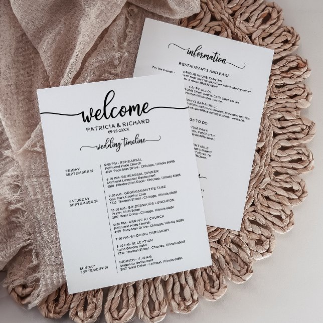 Modern Elegant Calligraphy Wedding Weekend Agenda Invitation (Creator Uploaded)