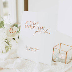 Modern Elegant Calligraphy White Open Bar  Pedestal Sign