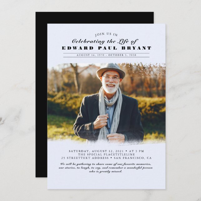 Modern Elegant Celebration of Life Funeral Photo Invitation (Front/Back)