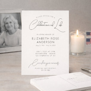 Modern Elegant Celebration of Life Invitation Postcard