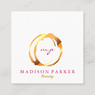 Modern Elegant Champagne Abstract Beauty Stylist Square Business Card
