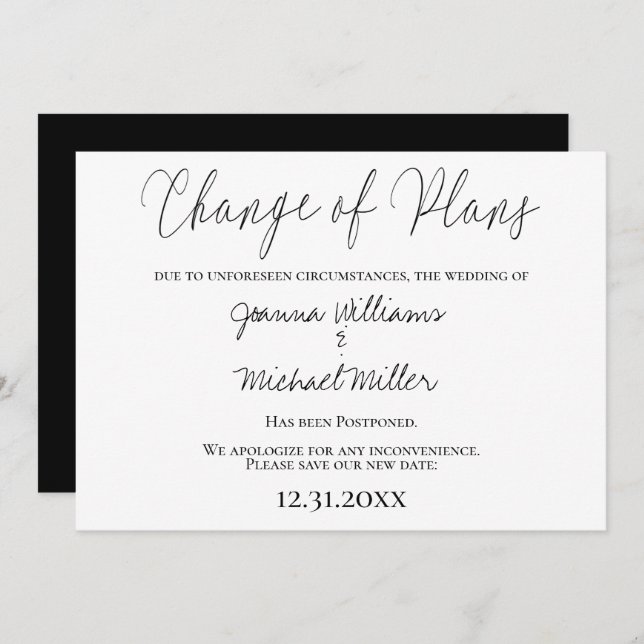 Modern Elegant Change of Plans Wedding Invitation (Front/Back)