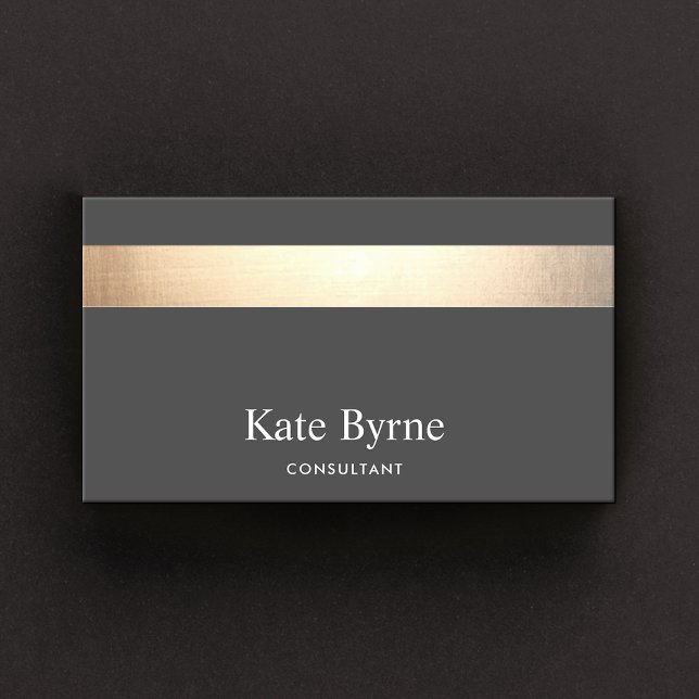 Modern Elegant Charcoal Grey Gold Stripe Business Card (Creator Uploaded)