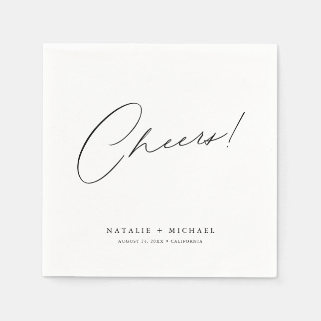Modern Elegant Cheers Personalised Custom Wedding Napkin (Front)
