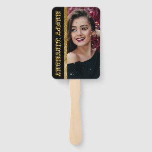 Modern elegant chic black and gold sweet 16 hand f fan