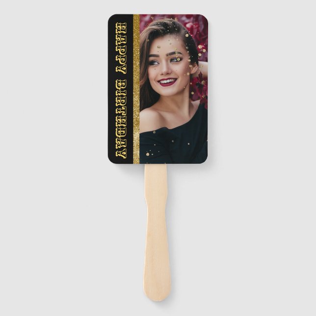 Modern elegant chic black and gold sweet 16 hand f hand fan (Back)