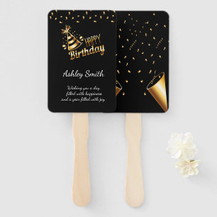 Modern elegant chic black and gold sweet 16 hand fan