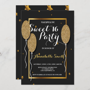 Modern elegant chic black and gold sweet 16 invitation