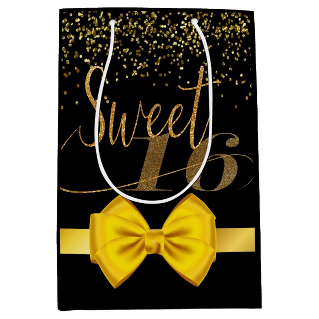 Modern elegant chic black and gold sweet 16   medium gift bag (Front)