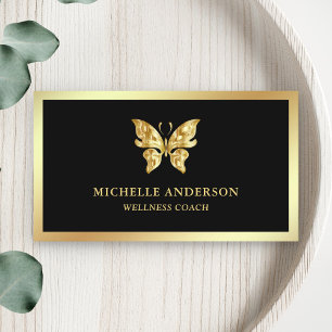 Modern Elegant Chic Black Gold Foil Butterfly Business Card