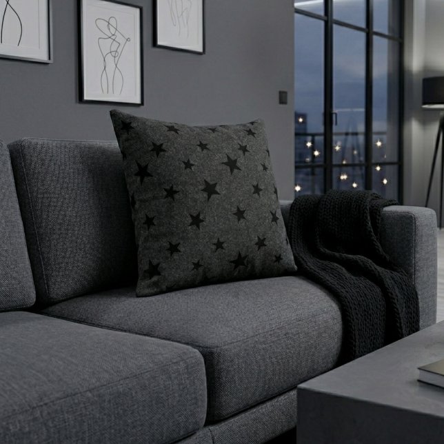 Modern Elegant Chic Black Star Pattern  Cushion (Creator Uploaded)
