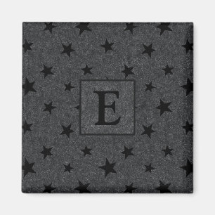 Modern Elegant Chic Black Star Pattern Monogram Magnet