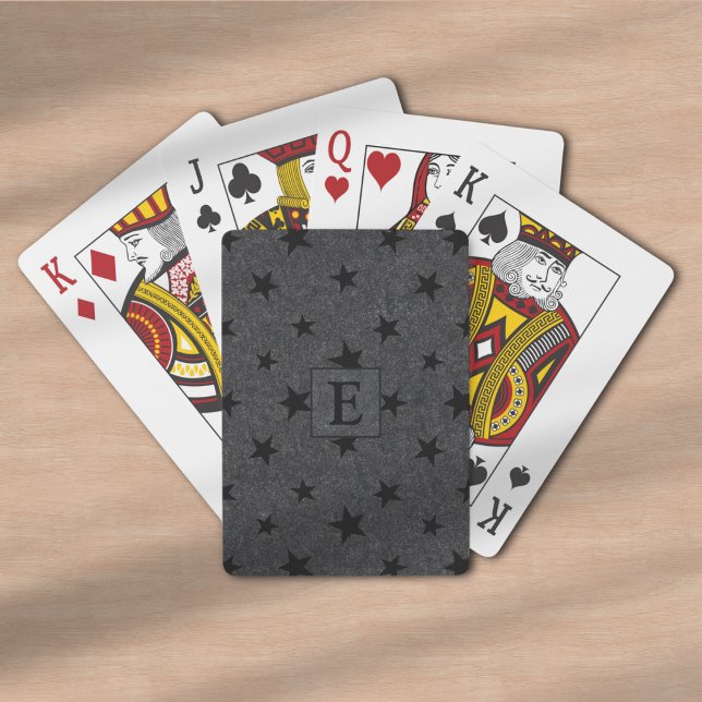 Modern Elegant Chic Black Star Pattern Monogram Playing Cards (Creator Uploaded)