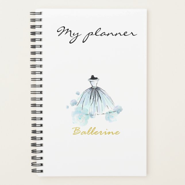 Modern Elegant Chic Blue Watercolor Fashion Dress Planner (Front)