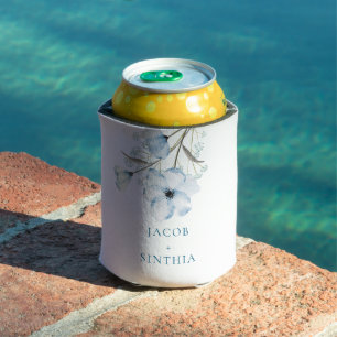 Modern Elegant Chic Dusty Blue Wedding Can Cooler