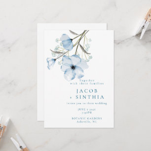 Modern Elegant Chic Dusty Blue Wedding Invitation
