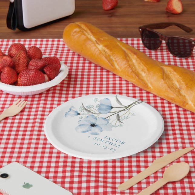 Modern Elegant Chic Dusty Blue Wedding Paper Plate (Picnic)