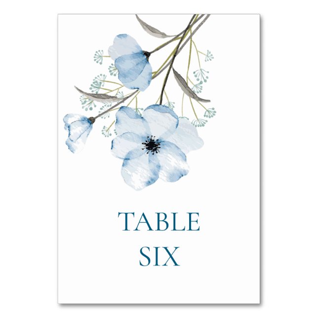 Modern Elegant Chic Dusty Blue Wedding Table Number (Back)