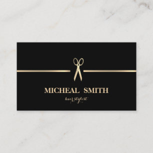 Modern Elegant Chic Faux Gold Black Hair Stylist Business Card