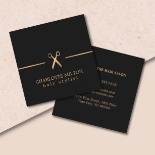 Modern Elegant Chic Faux Gold Black Hair Stylist Square Business Card