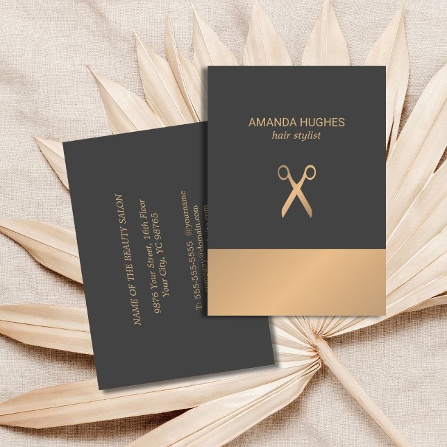 Modern Elegant Chic Faux Gold Grey Hair Stylist Business Card (Creator Uploaded)