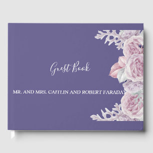 Modern elegant chic Frame purple Floral Guest Book