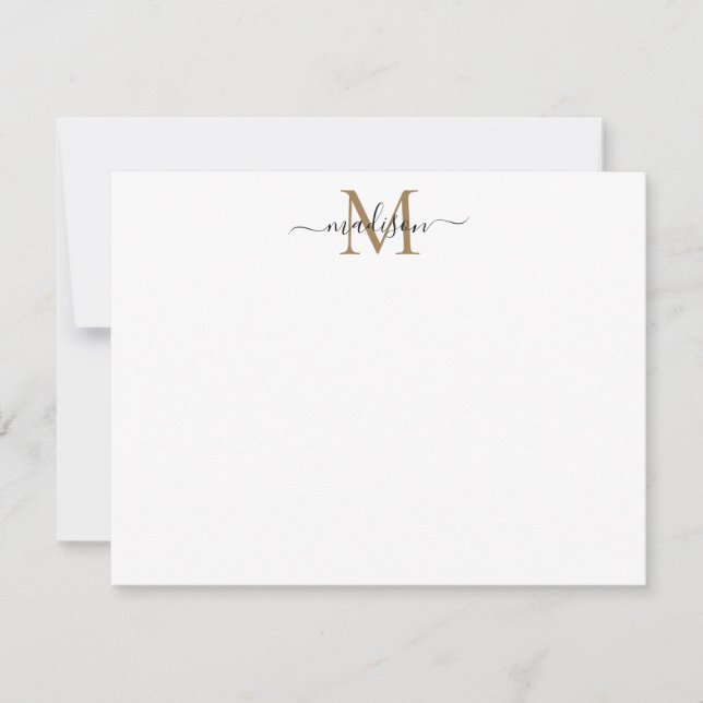Modern Elegant Chic Girly Script Gold Monogram Card (Front)